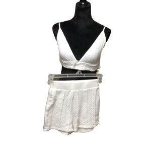 2 Piece White Knit Short Set
